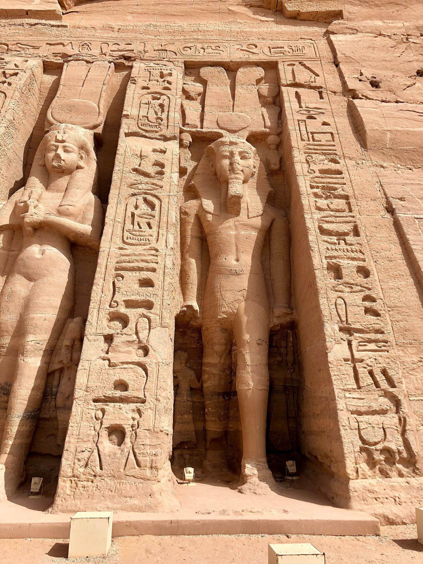 Detail of the colossal statues on the facade of Abu Simbel