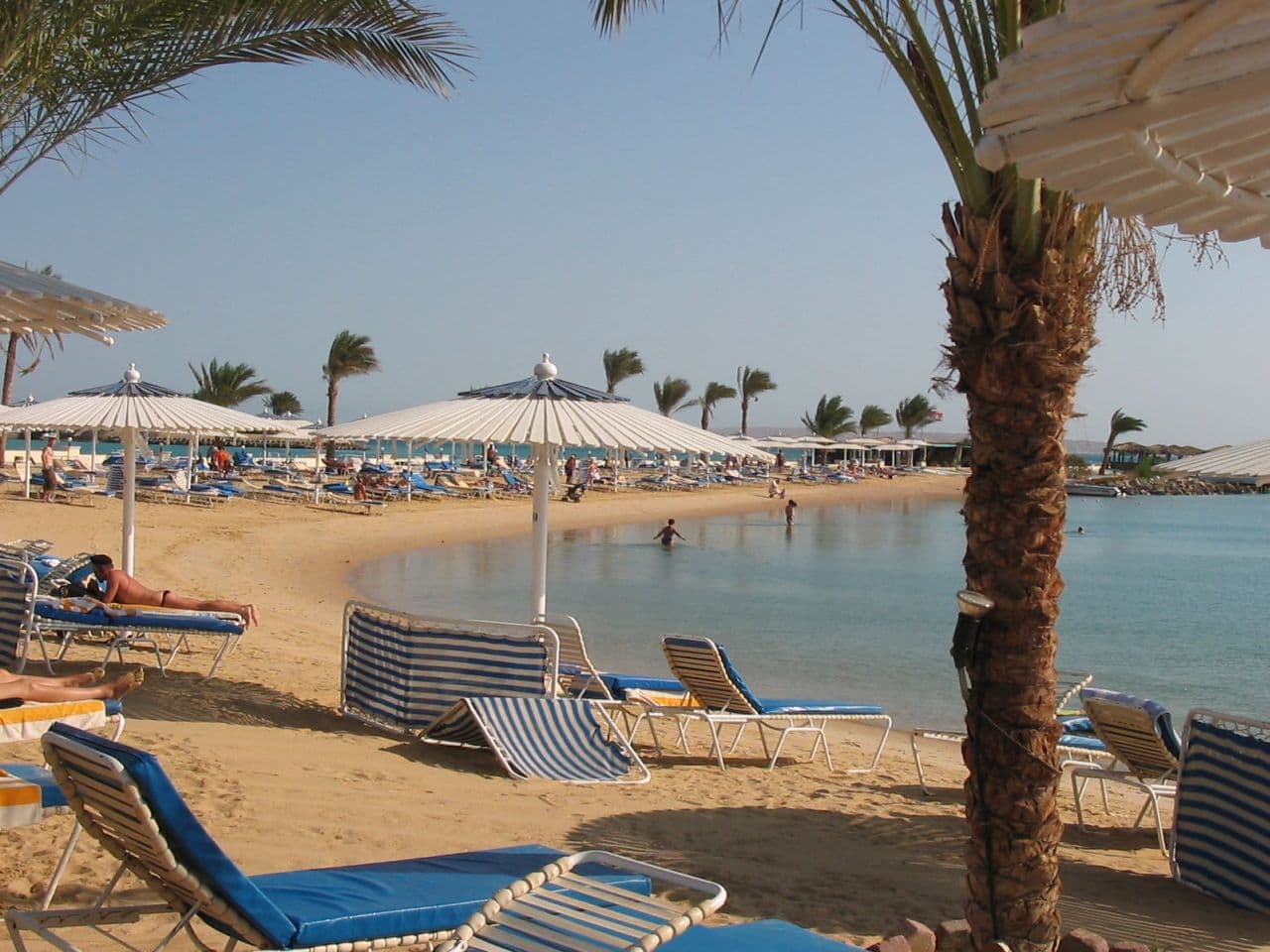 Sun loungers at a licensed Red Sea resort beach
