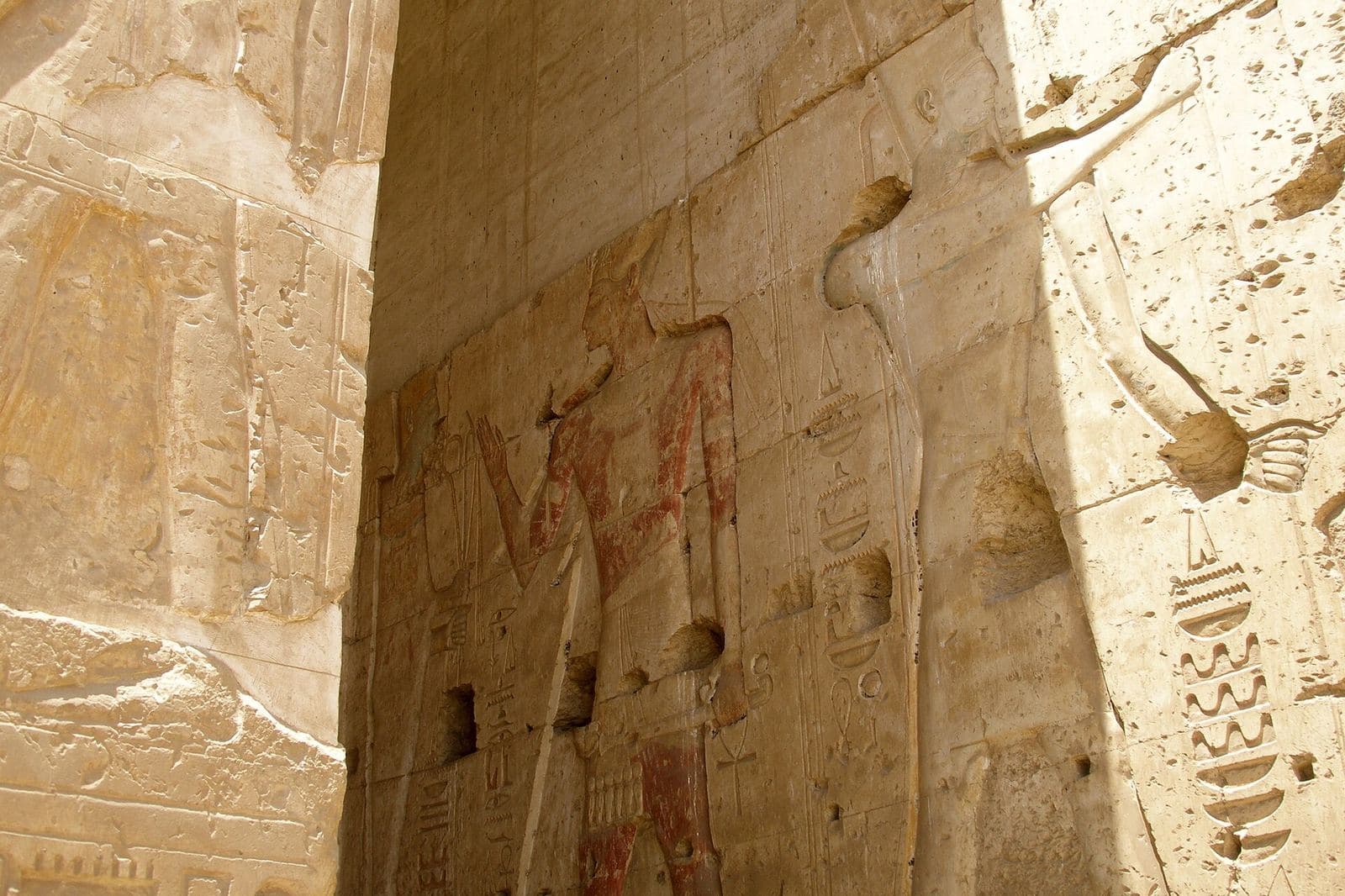 Detailed hieroglyphic reliefs at the Temple of Seti I, Abydos