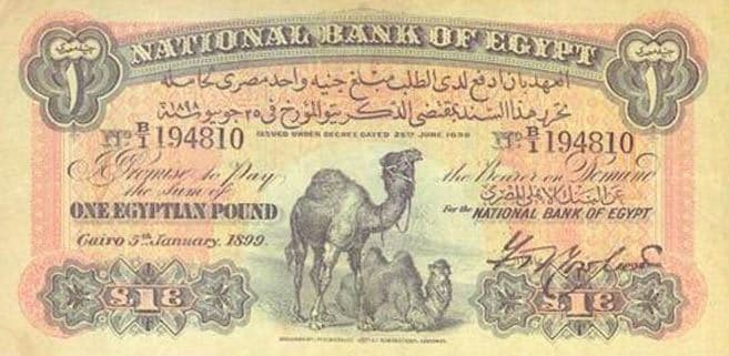 An early Egyptian one-pound banknote featuring camels