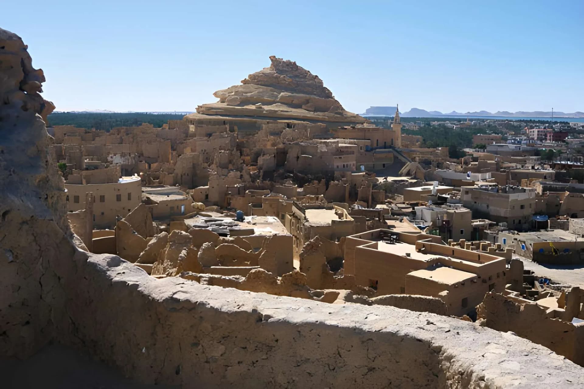 The old mud-brick town of Shali and the rock hill above it in Siwa Oasis