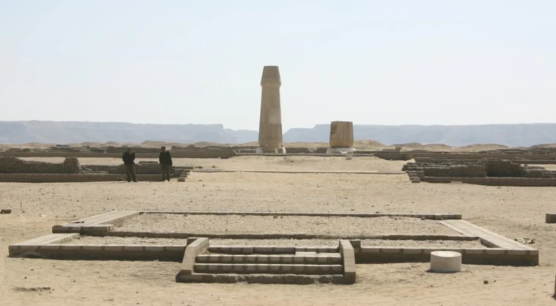 Ruins and a standing stone pillar at the ancient city of Tell el-Amarna