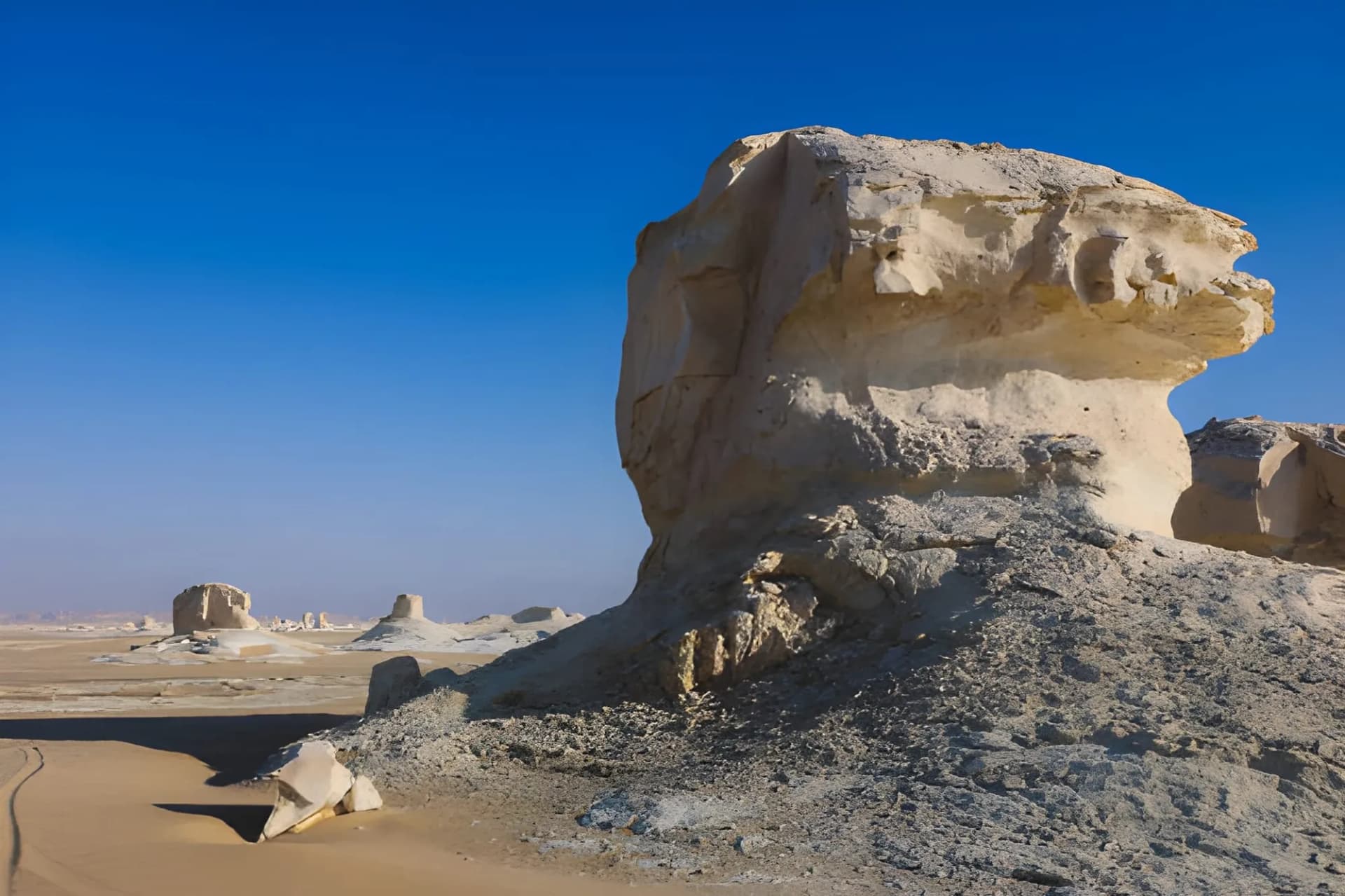 A wind-carved chalk rock formation in the White Desert