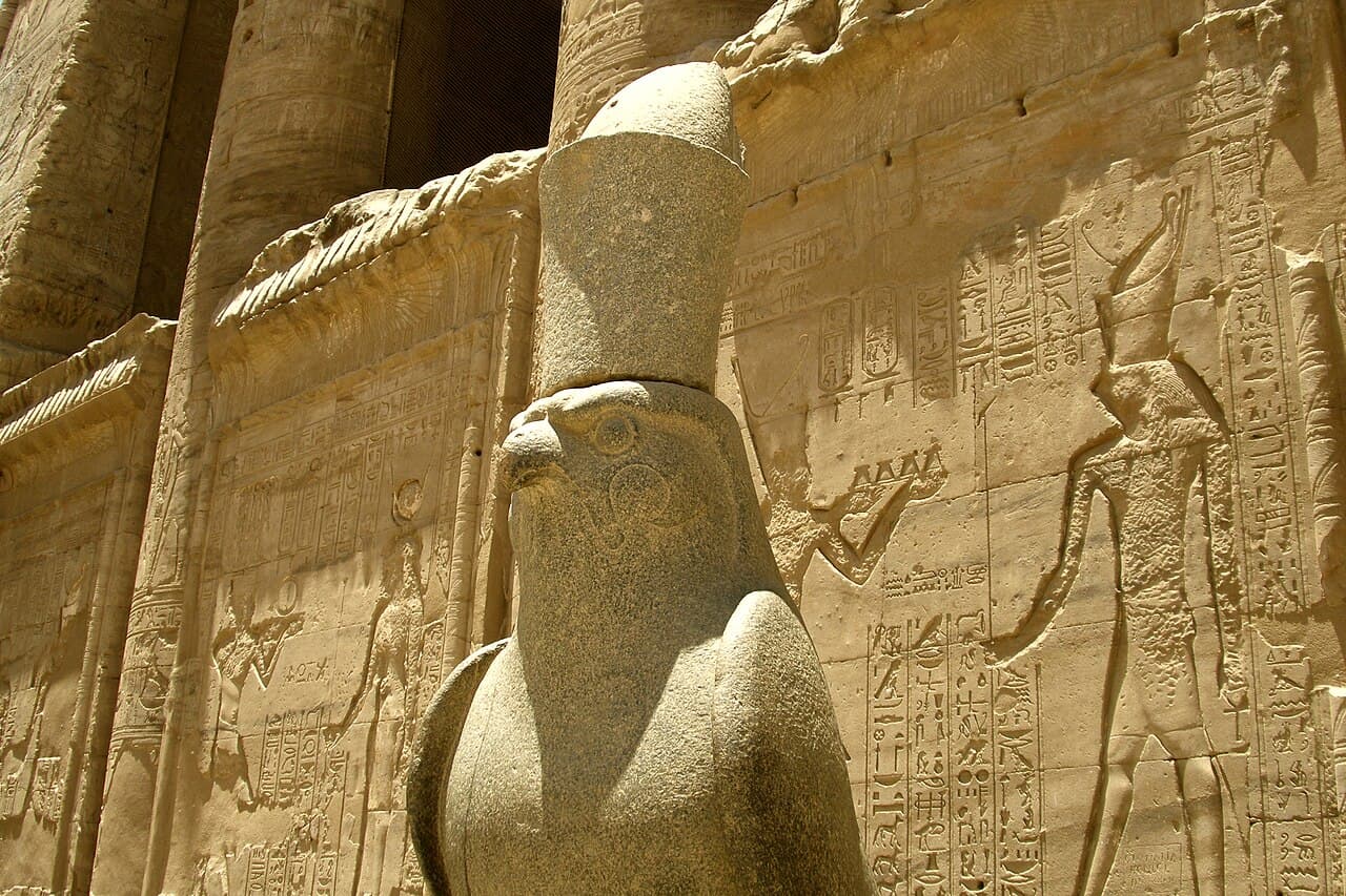A granite falcon statue of Horus at the Temple of Edfu
