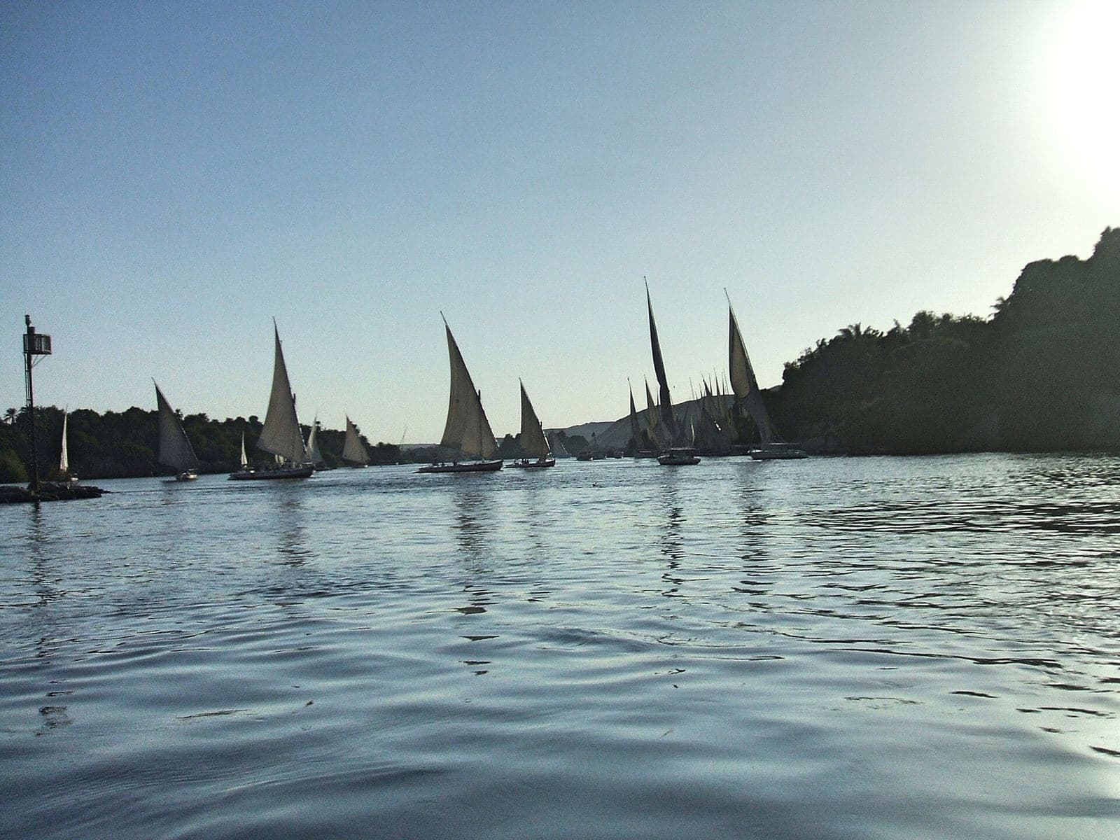 Traditional sailboats on the Nile at Aswan, Elephantine Island